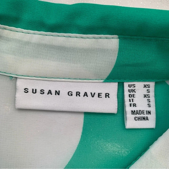 Susan Graver Blouse Woman XS Kelly Green Polka Dot Semi Sheer Long Sleeve Tunic - Picture 7 of 10